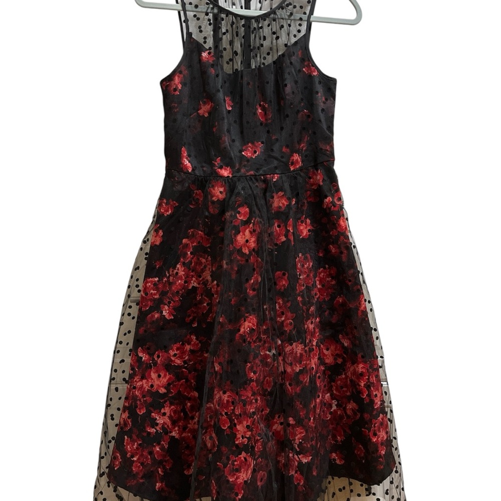 Carmen Marc Valvo Black and Red Floral Dress